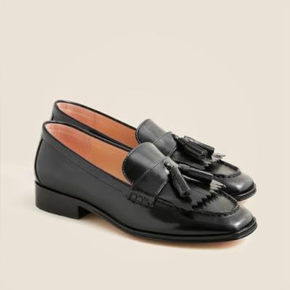 J. Crew Maison Black Tassel Leather Loafers